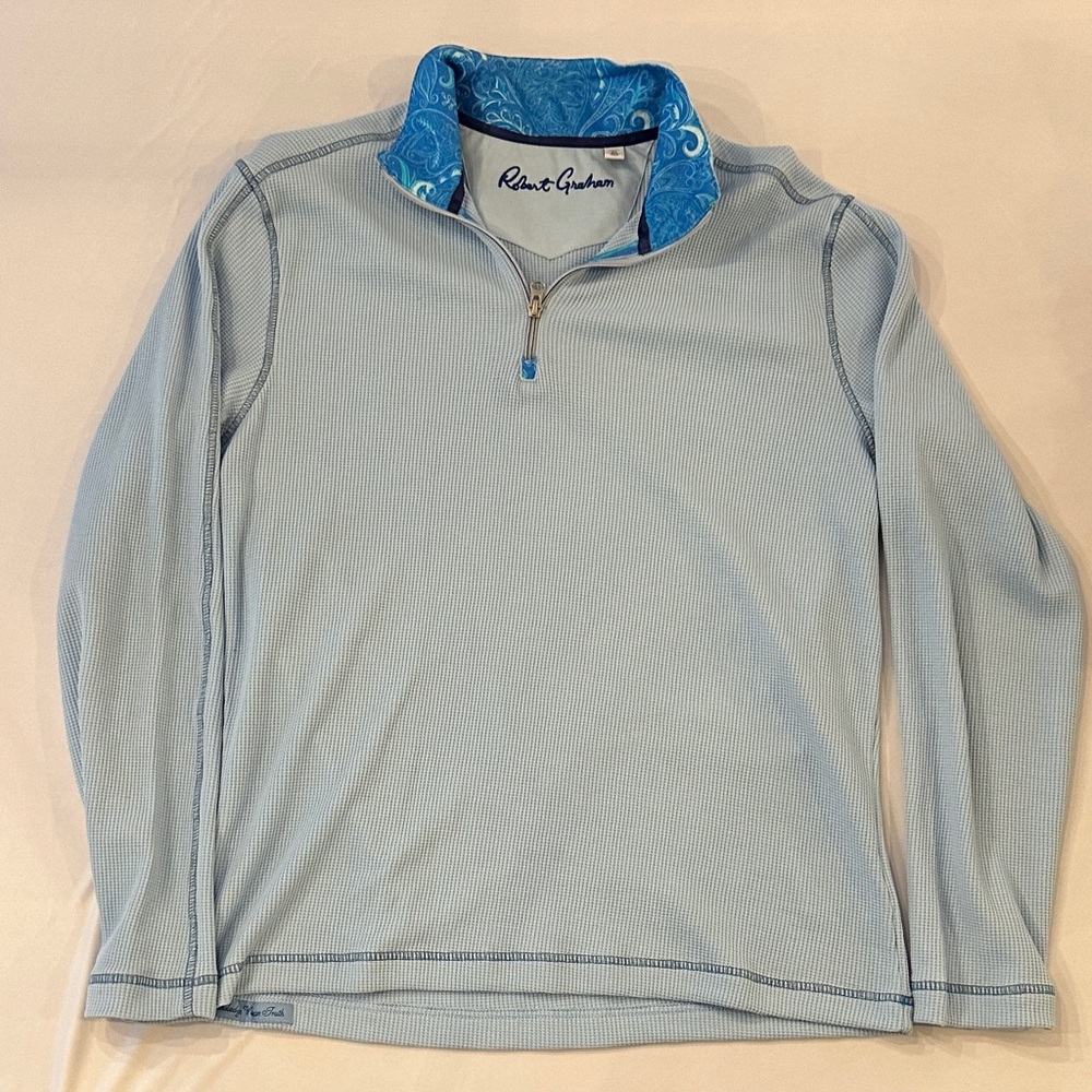 Robert Graham Light Blue Quarter-Zip with Patterned Collar